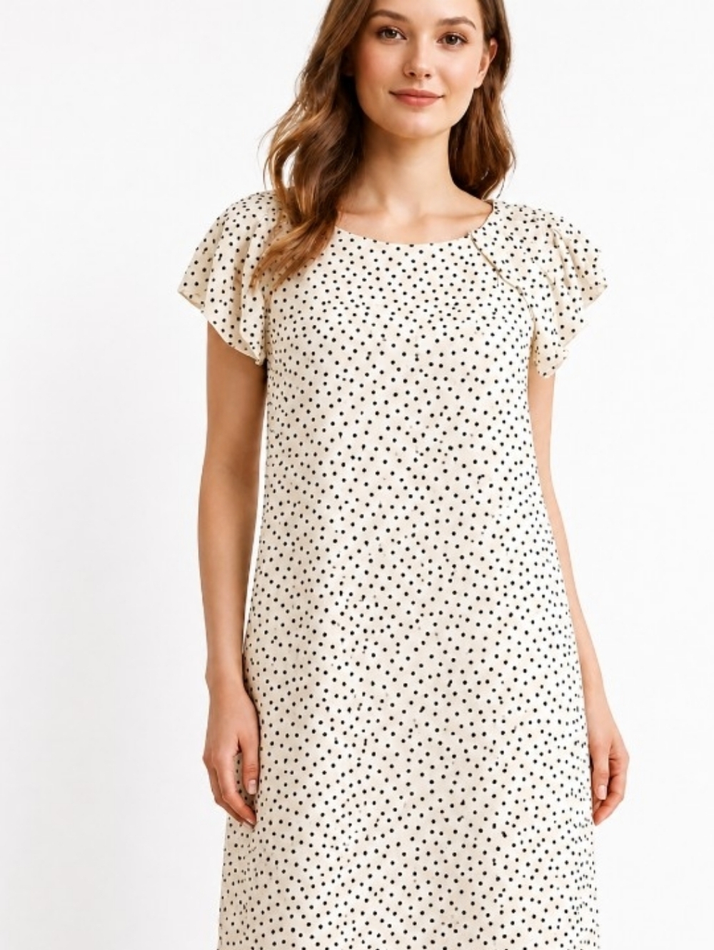 Zara Polka Dot Mini Shift Dress Cream Black Flutter Sleeve S Minimalist Classic